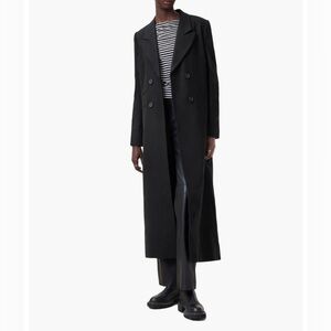 NWT AllSaints Ellen Double Breasted  Peaked lapel Black Wool Blend Coat | US 2